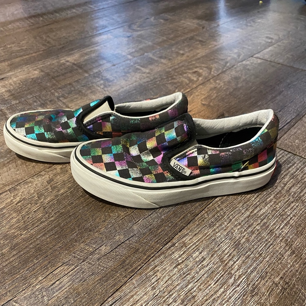 Rainbow Checkered Vans Slip Ons